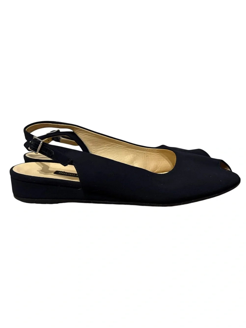 Bruno Magli Black Nylon Ballet Flats Peep Toe Adjustable Strap Slingback Sz 7